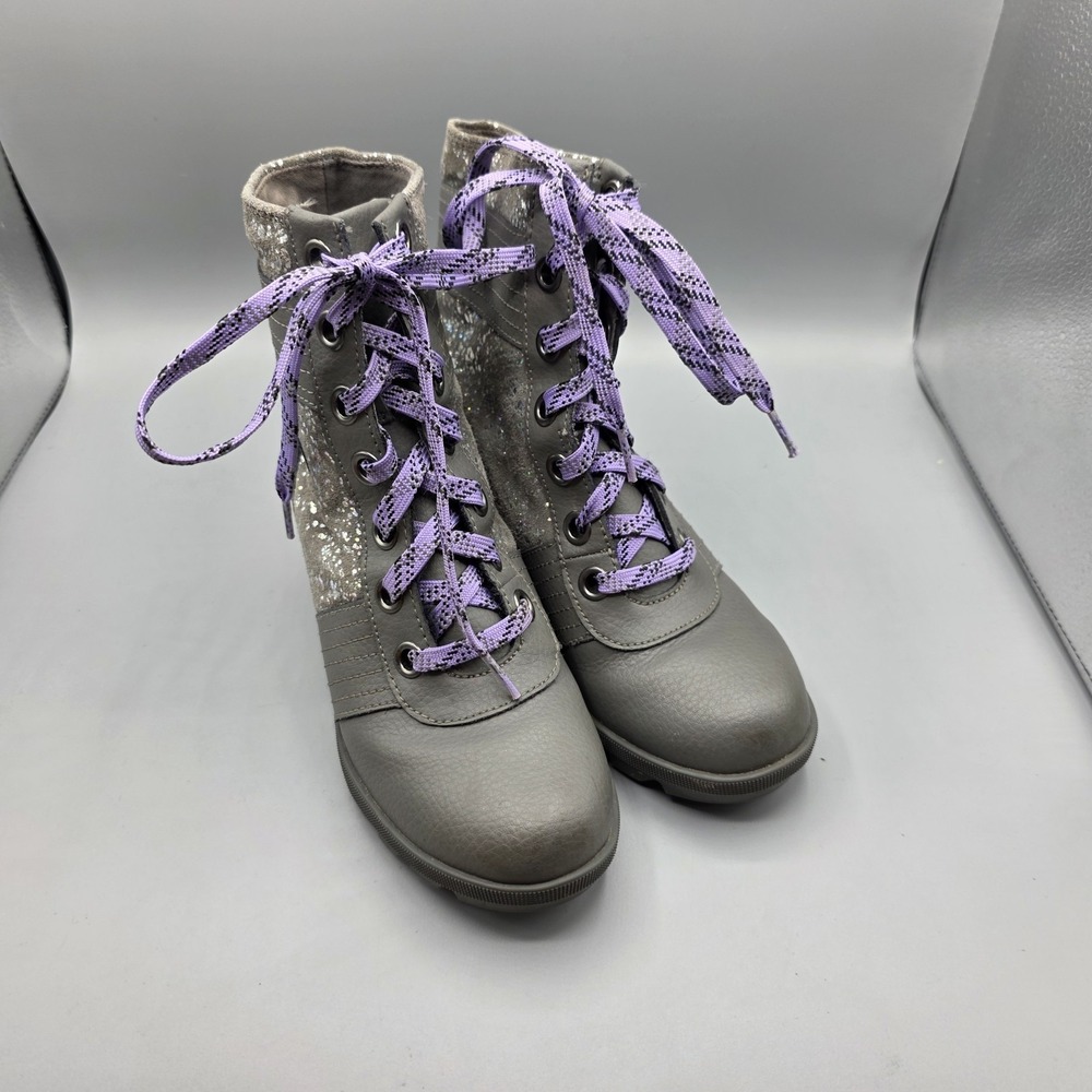 Sorel Kids Gray Boots with Purple Laces